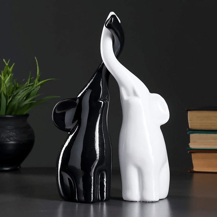Bộ tượng voi decor gốm trắng